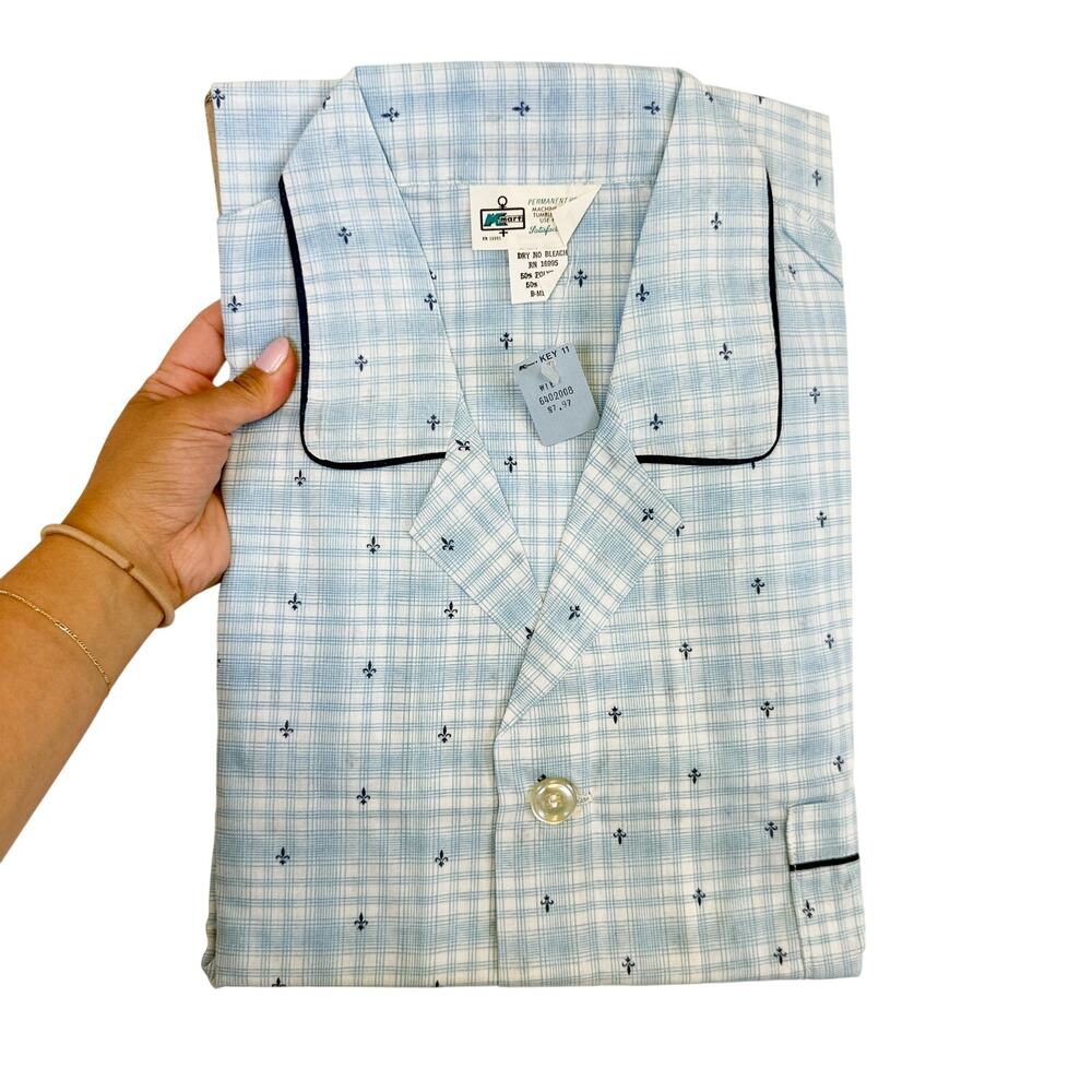 New Deadstock Kmart 70s Pajama Long Shirt Blue Button Down Womens - M